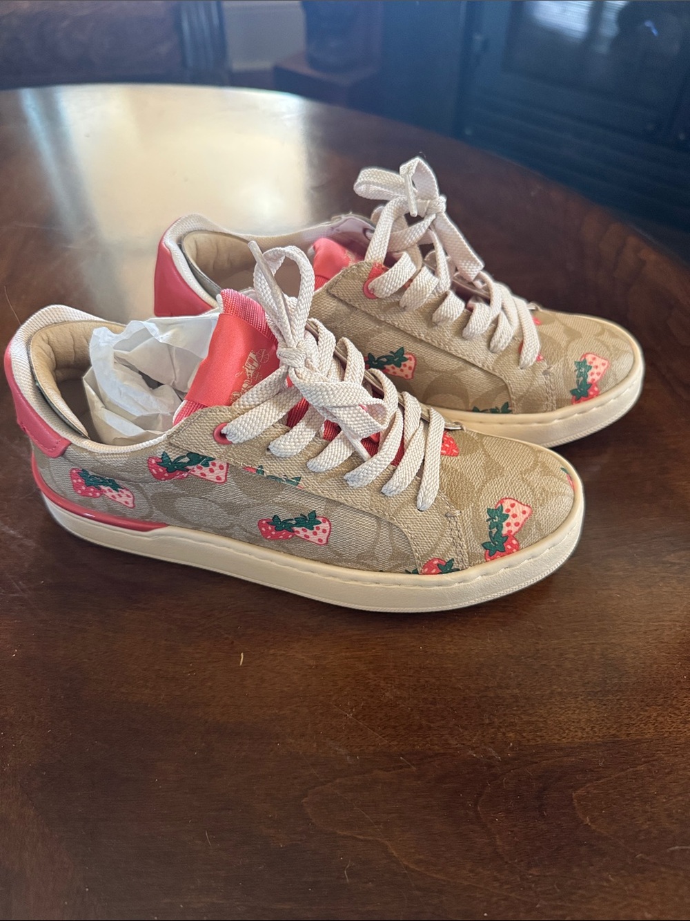 Coach Kids Low-Top Sneakers with Pink Strawberry Accents